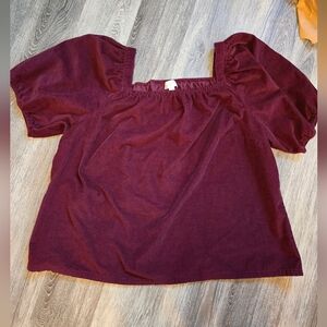 LOFT Outlet Burgundy Lightweight Corduroy Balloon Sleeve Top Size XL